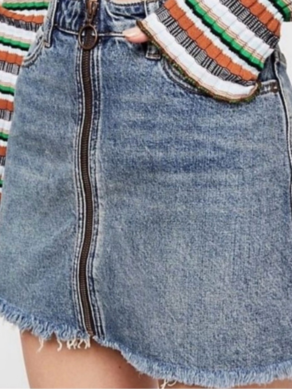 Free People We The Free Zip It Up Denim Mini Skirt Front Zip $60 MSRP Sz 28